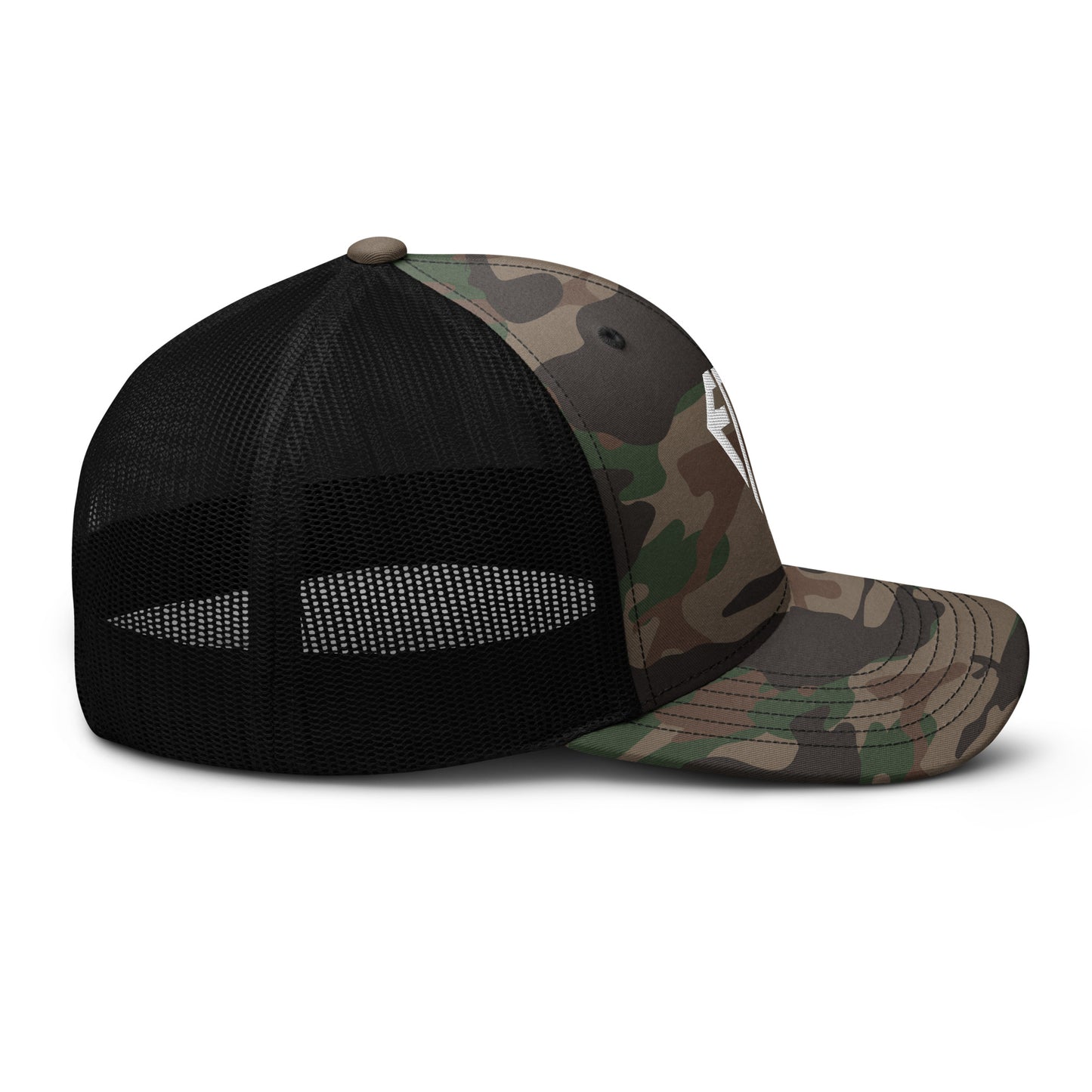 White <EMG> Camouflage Trucker Hat