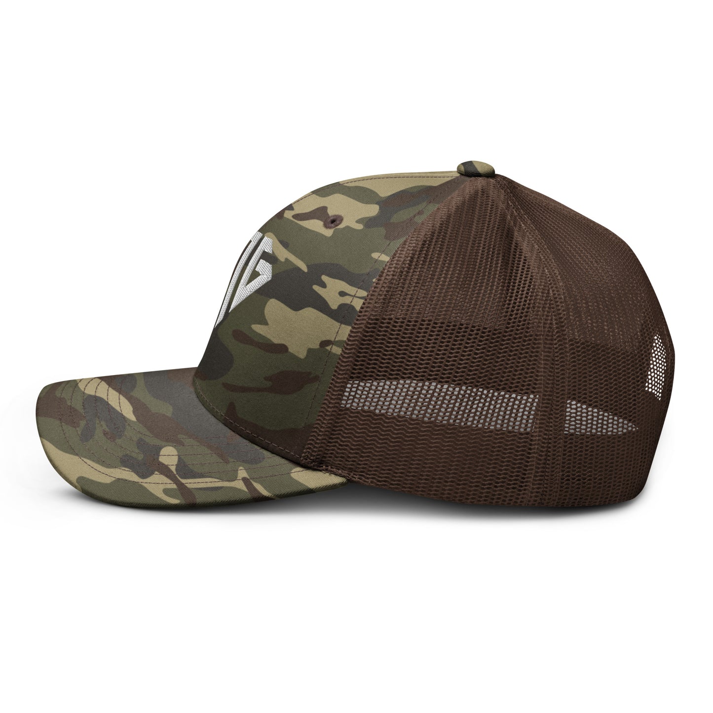 White <EMG> Camouflage Trucker Hat