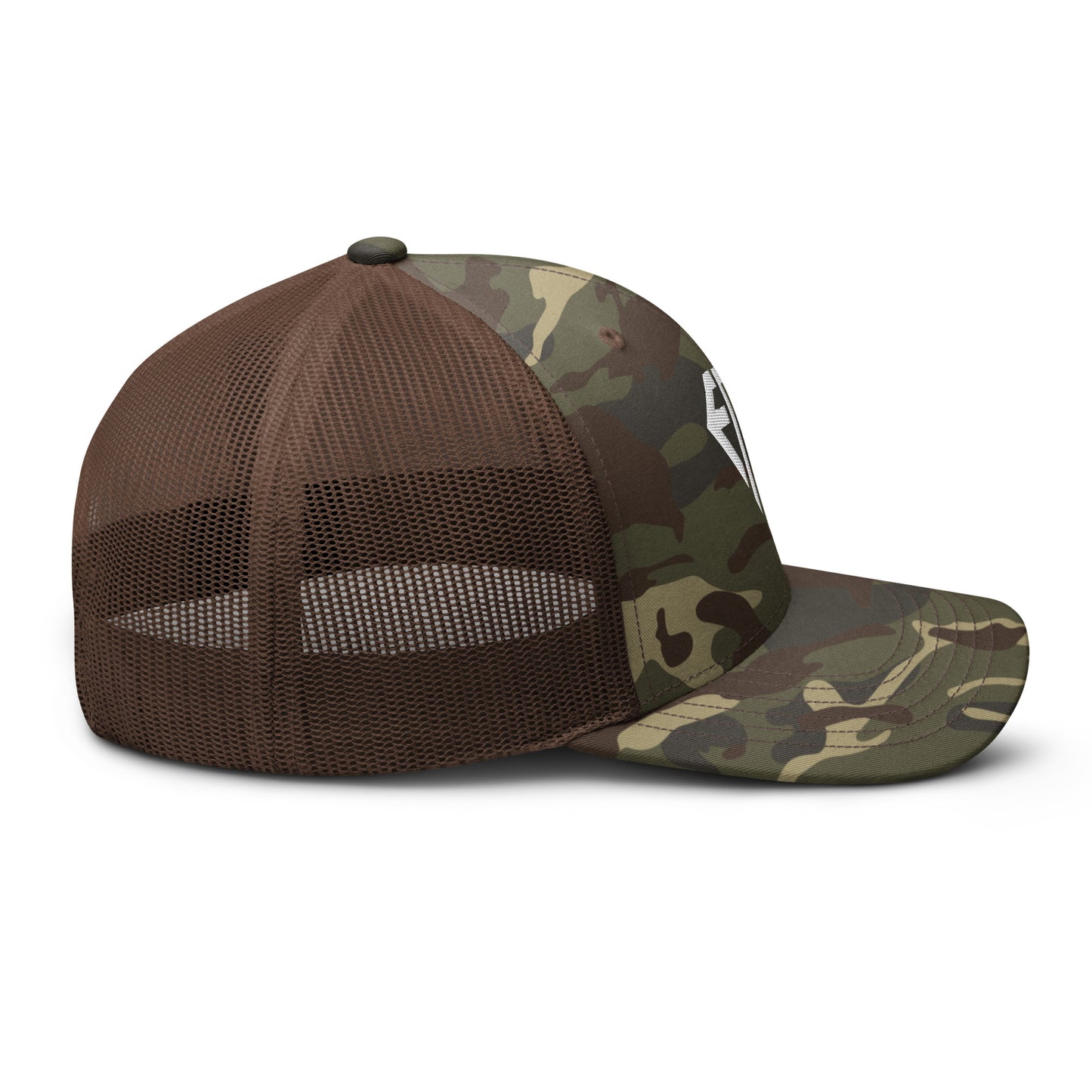 White <EMG> Camouflage Trucker Hat