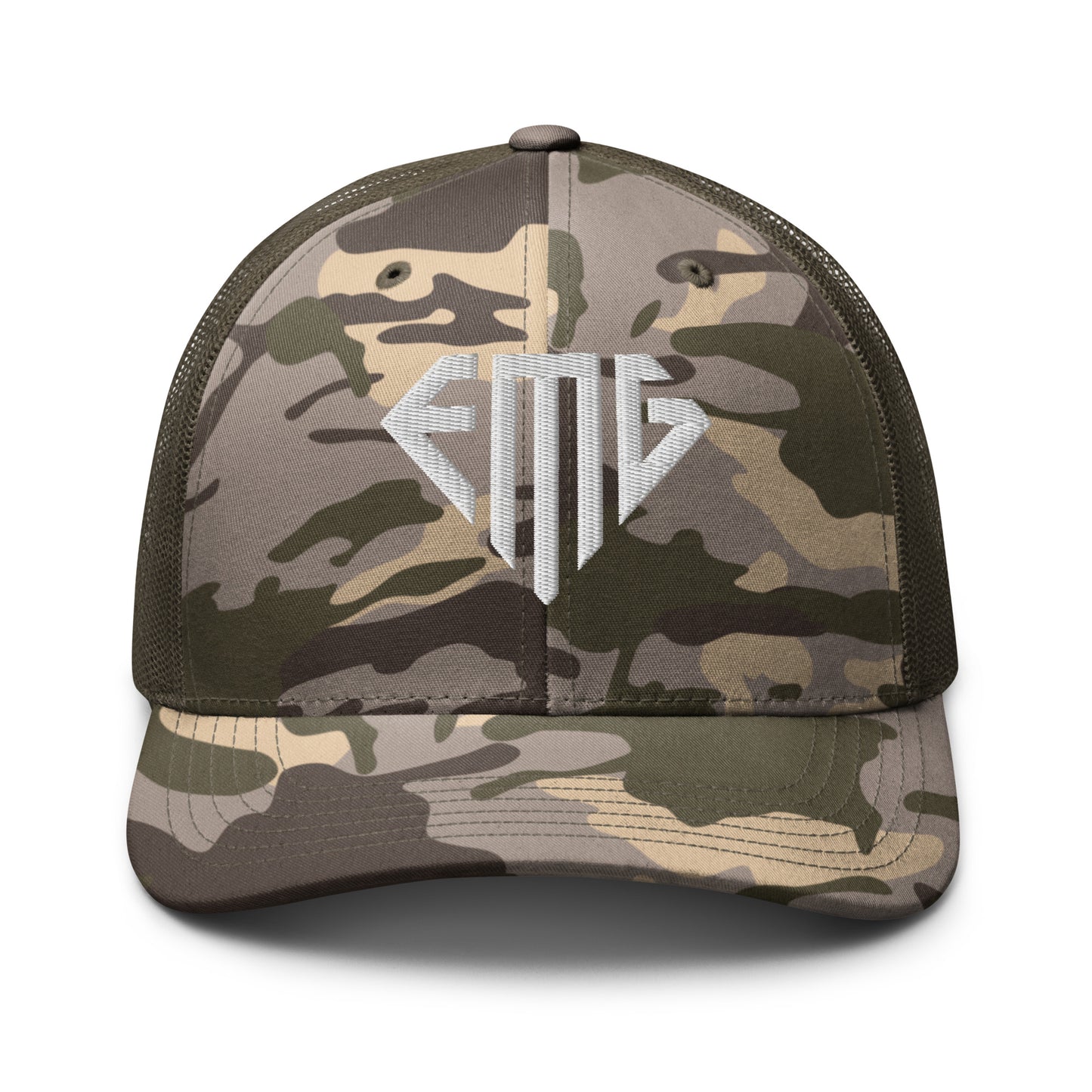 White <EMG> Camouflage Trucker Hat