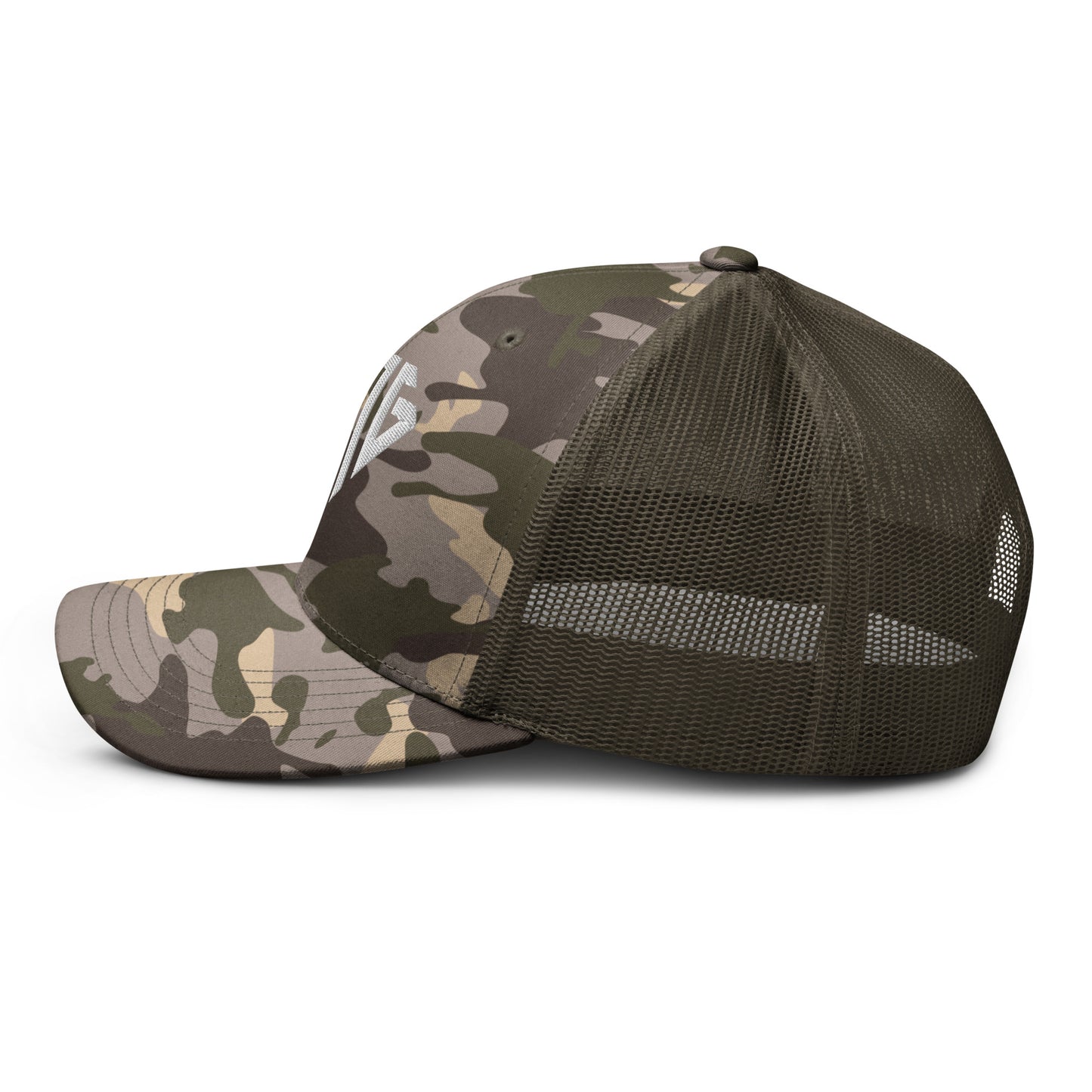 White <EMG> Camouflage Trucker Hat