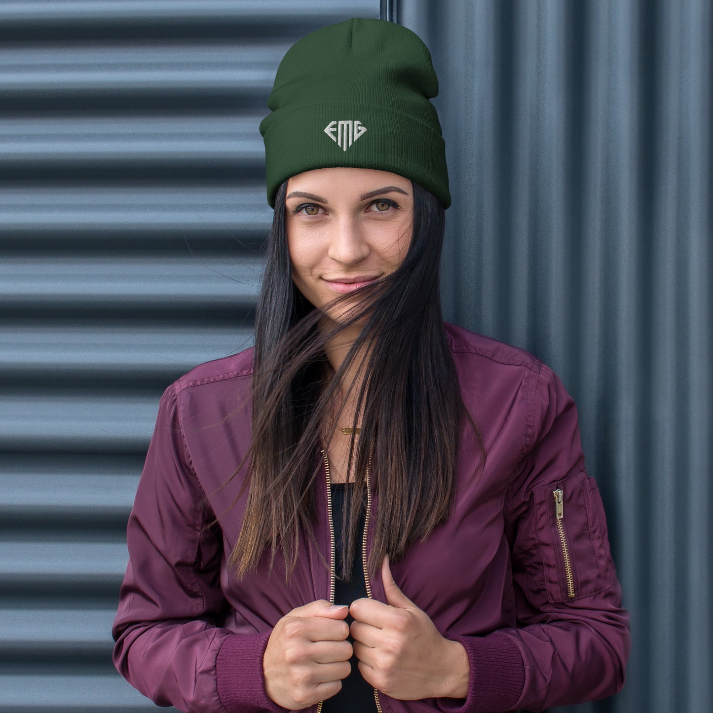 White Embroidered Logo <EMG> Beanie