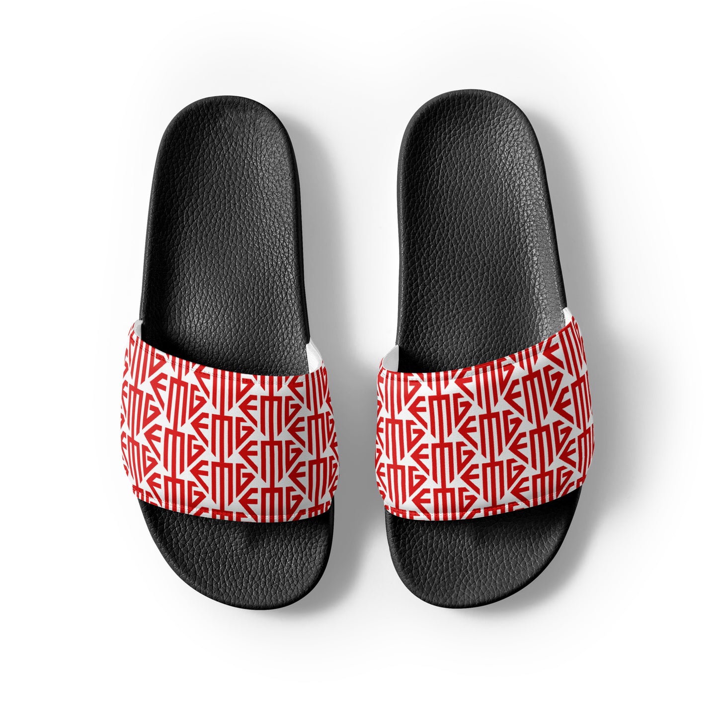 Red <EMG> Logo Pattern Men’s Slides