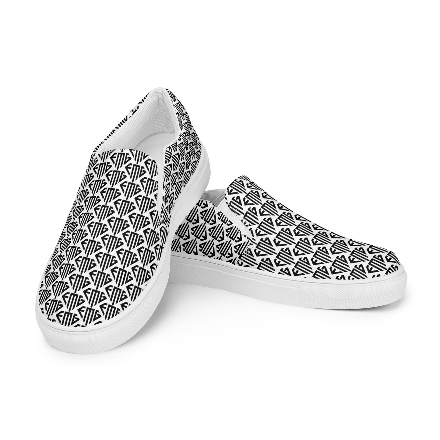 Black <EMG> Logo Pattern Men’s Slip-on Canvas Shoes