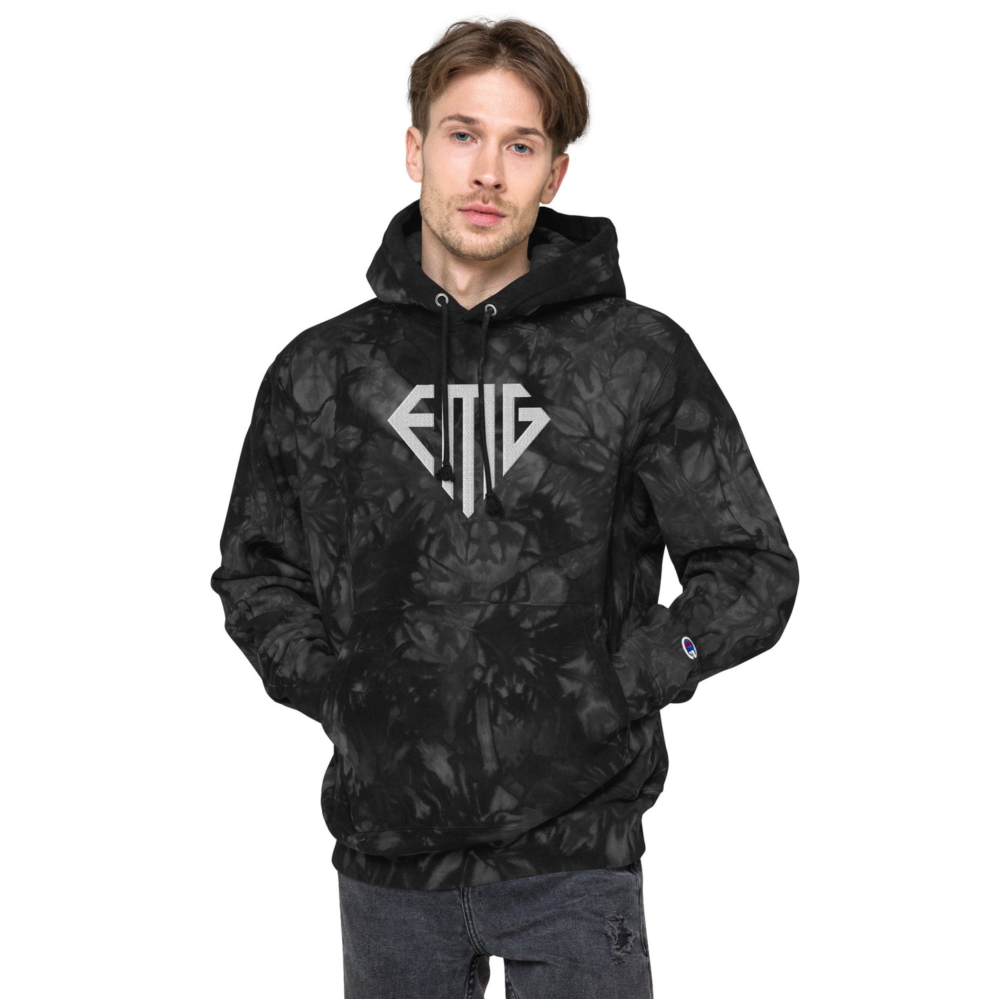 Tie-Dye White <EMG> Logo Unisex Champion Hoodie