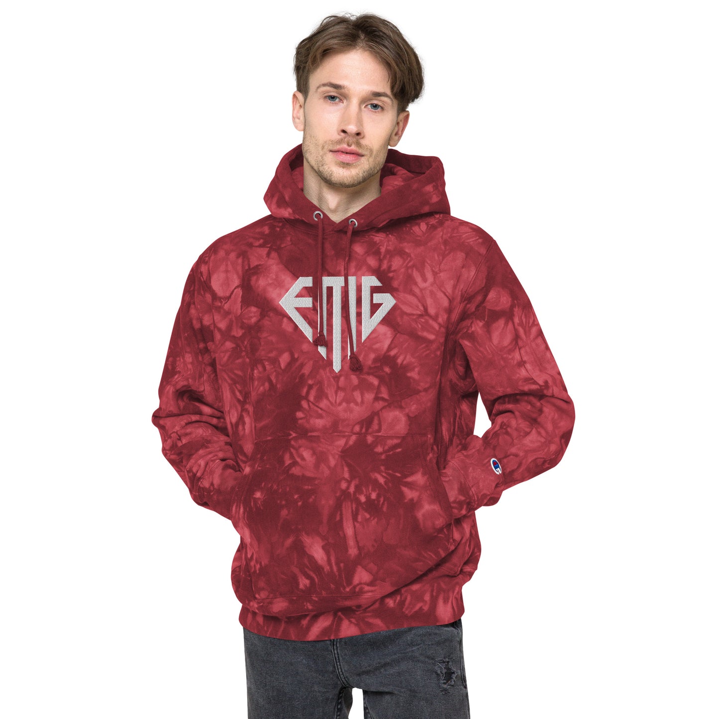 Tie-Dye White <EMG> Logo Unisex Champion Hoodie