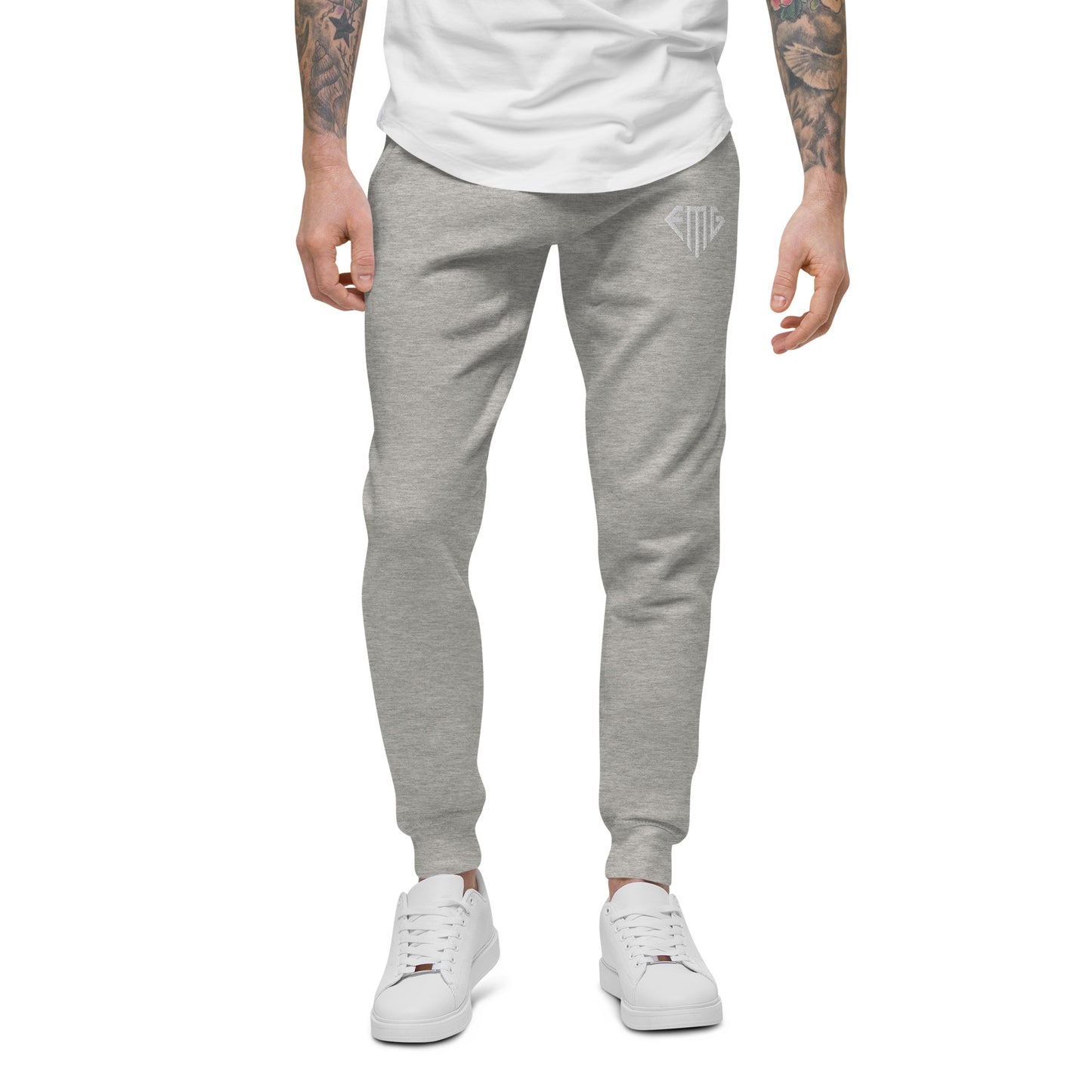 Premium Black & White <EMG> Logo Embroidered Fleece Sweatpants
