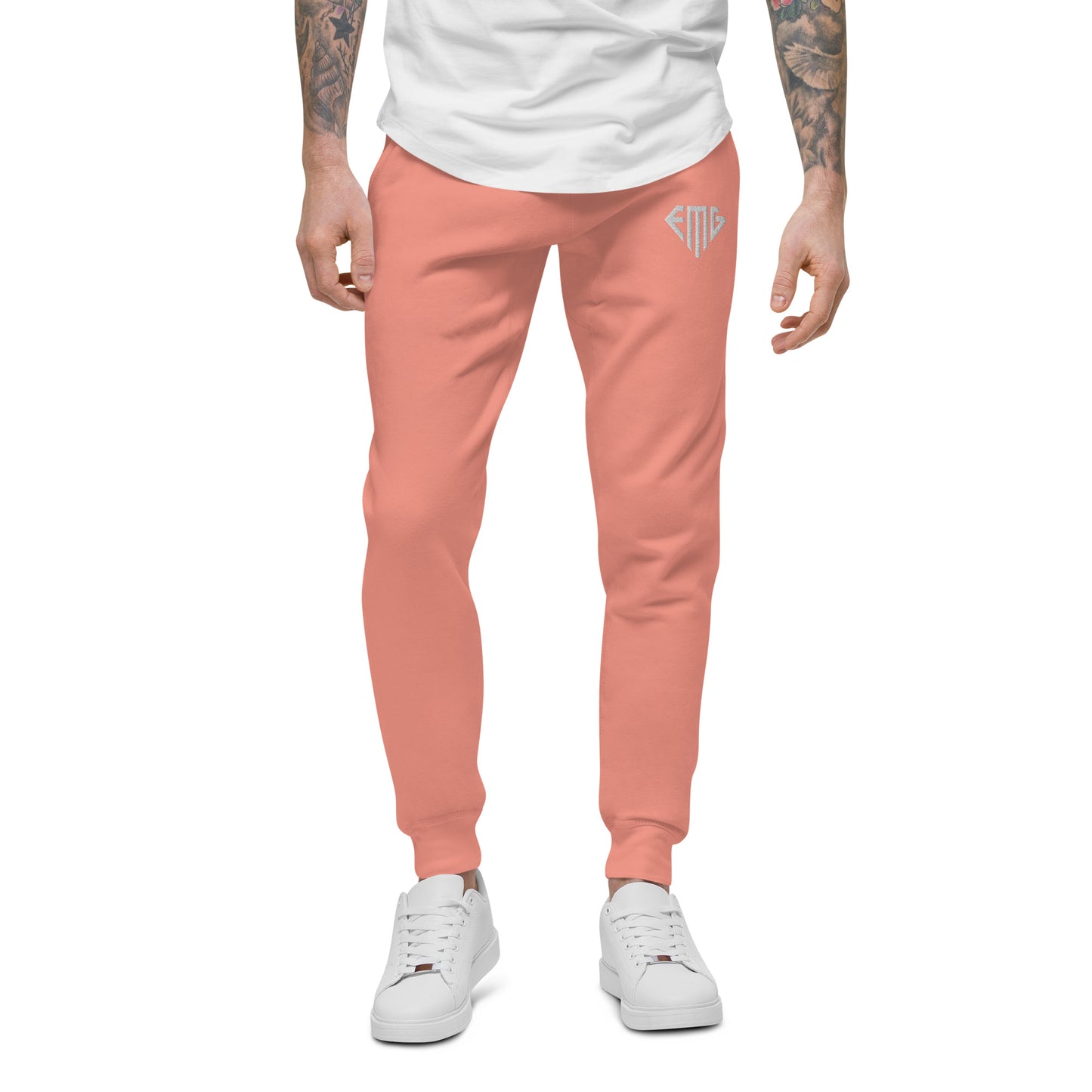Premium Black & White <EMG> Logo Embroidered Fleece Sweatpants