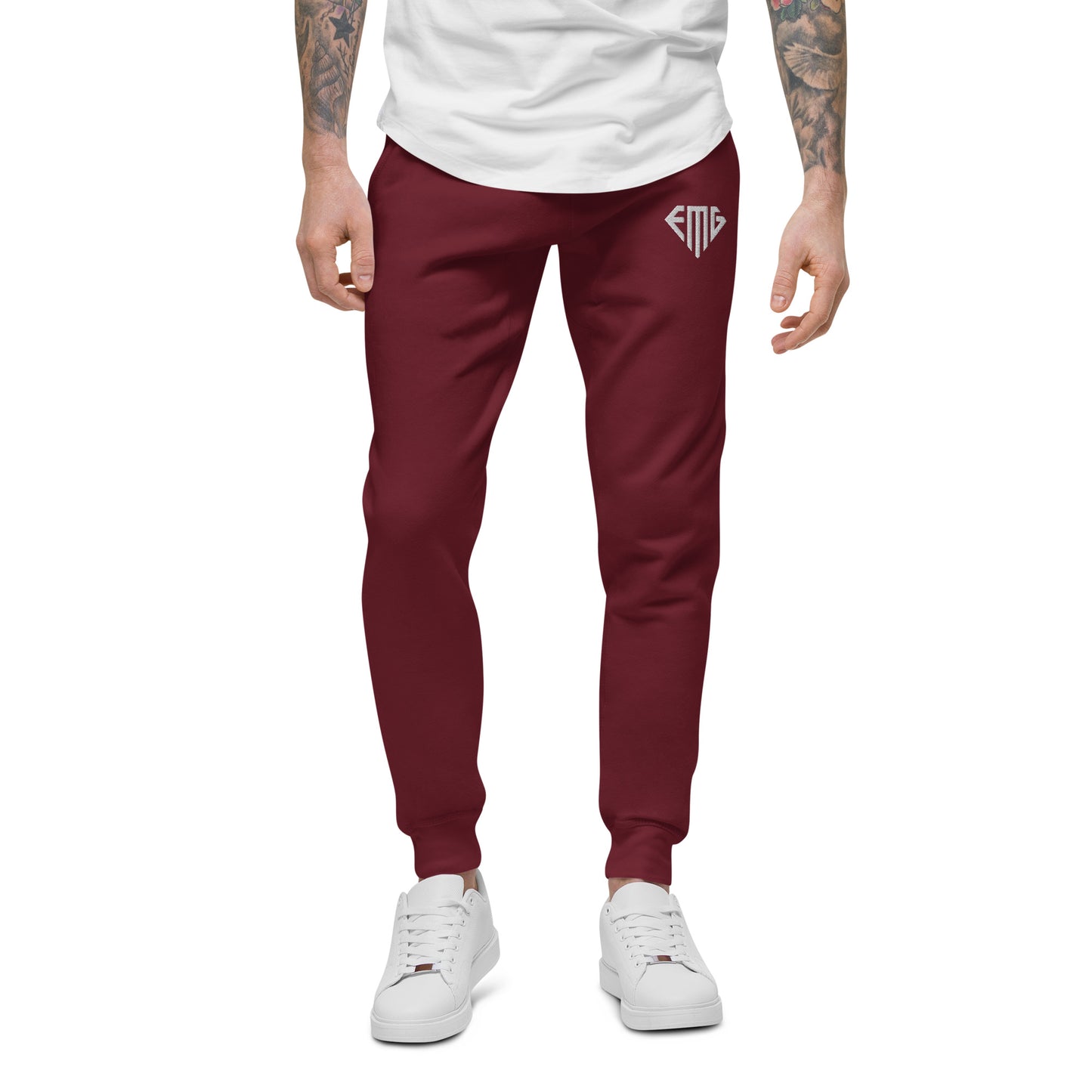 Premium Black & White <EMG> Logo Embroidered Fleece Sweatpants