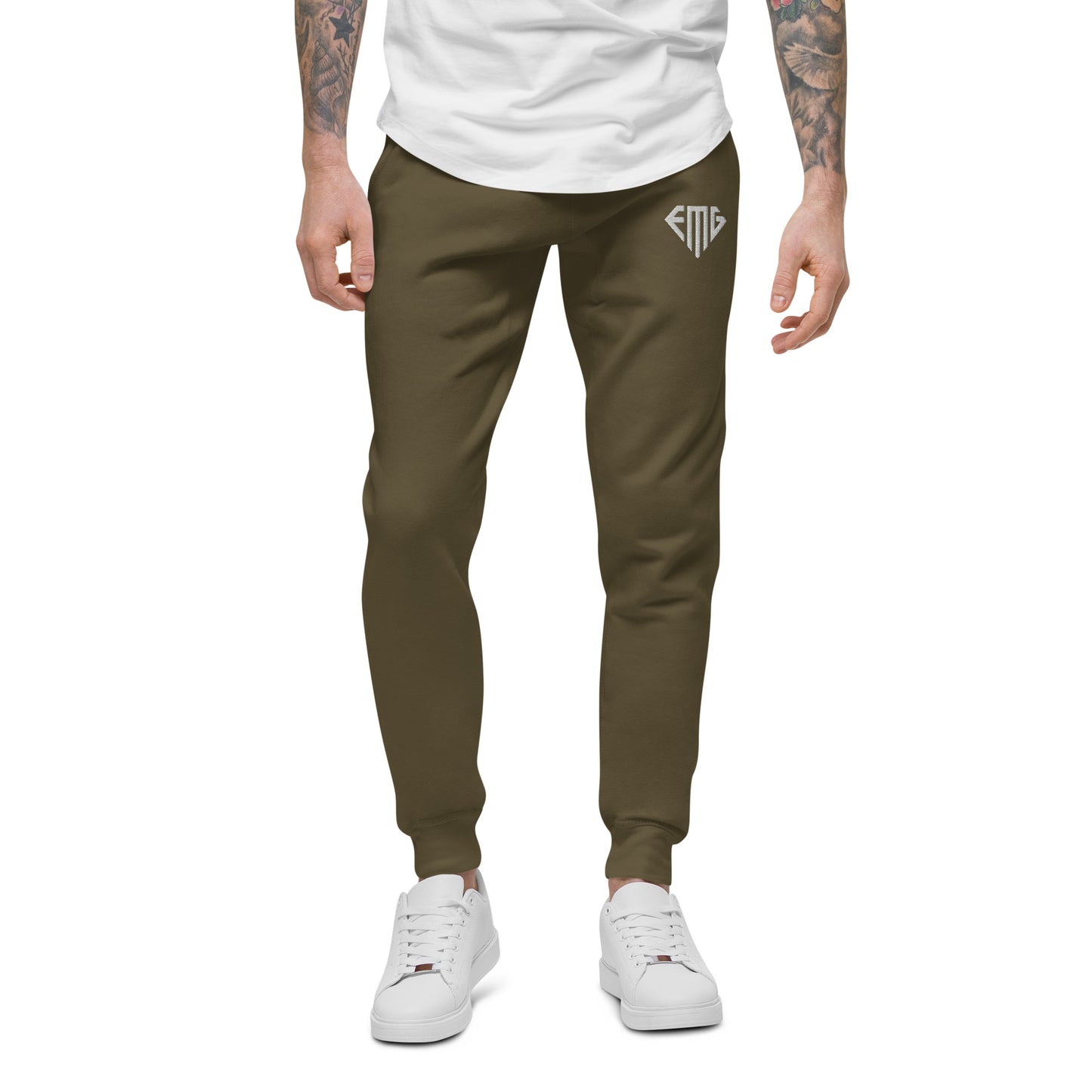 Premium Black & White <EMG> Logo Embroidered Fleece Sweatpants