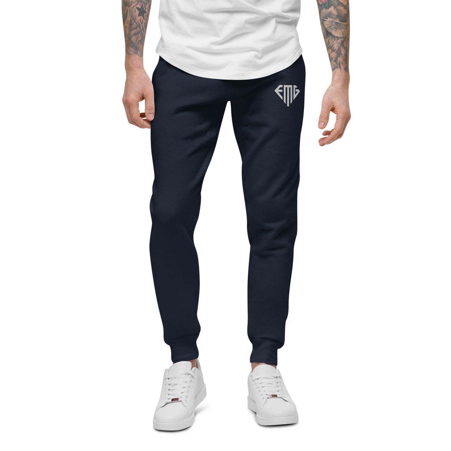 Premium Black & White <EMG> Logo Embroidered Fleece Sweatpants