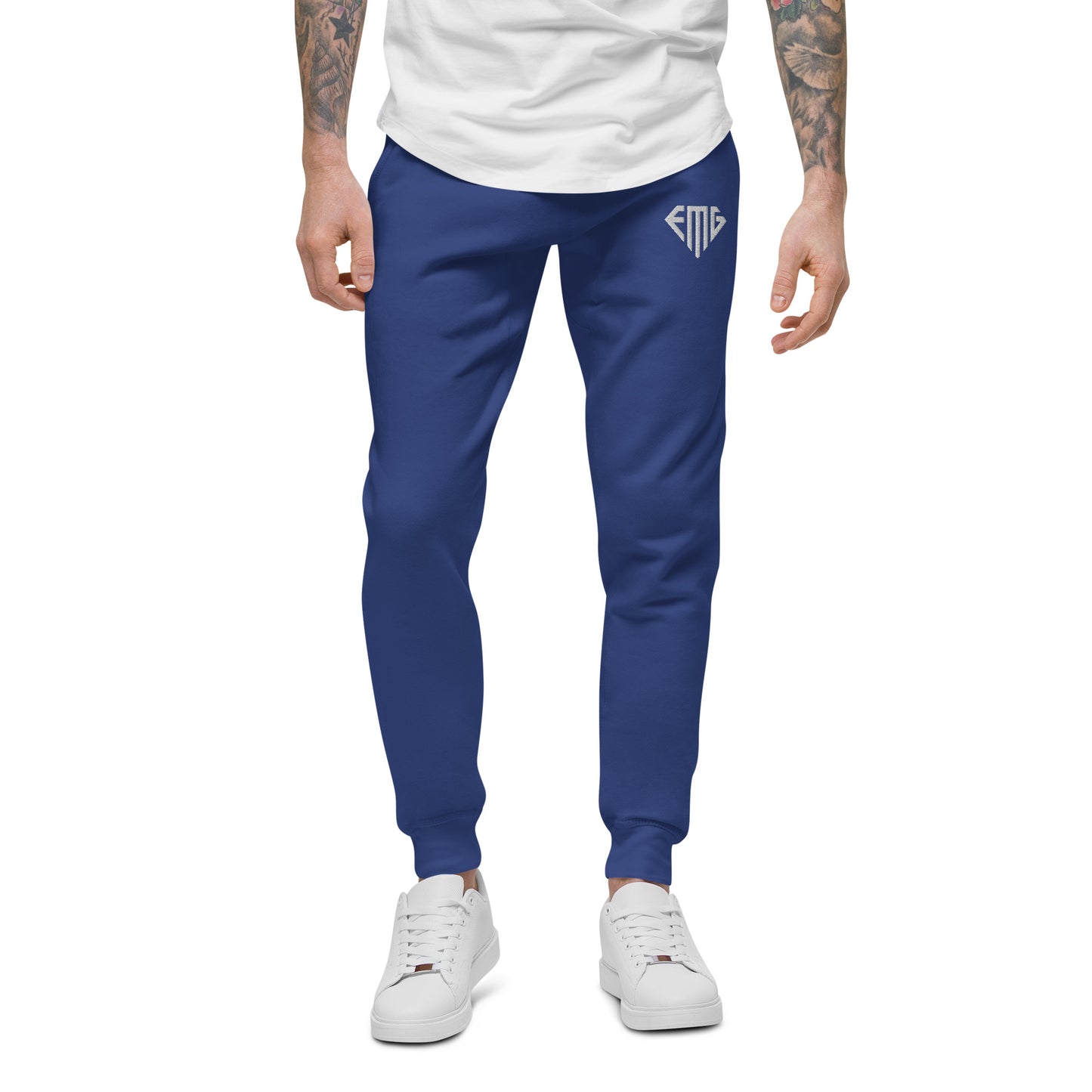 Premium Black & White <EMG> Logo Embroidered Fleece Sweatpants