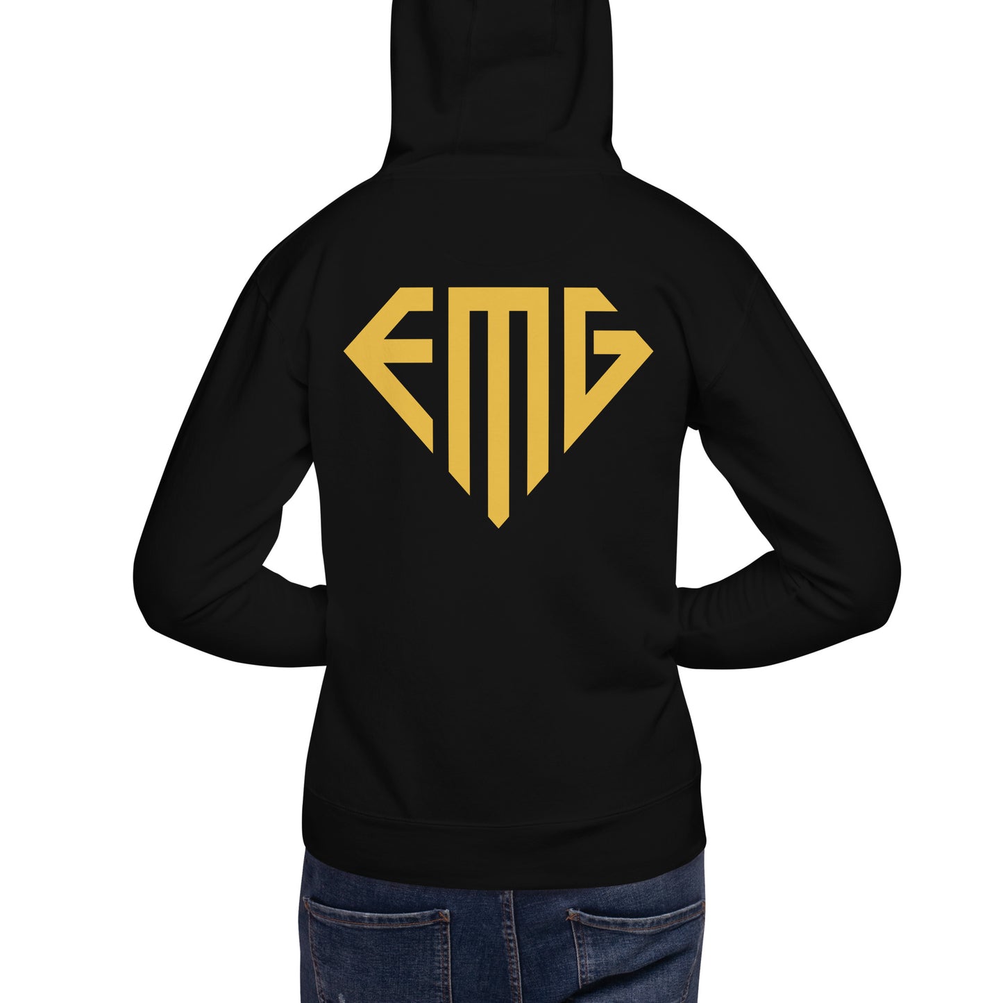 Small <EMG> Logo / Classic Back Black & Gold Hoodie