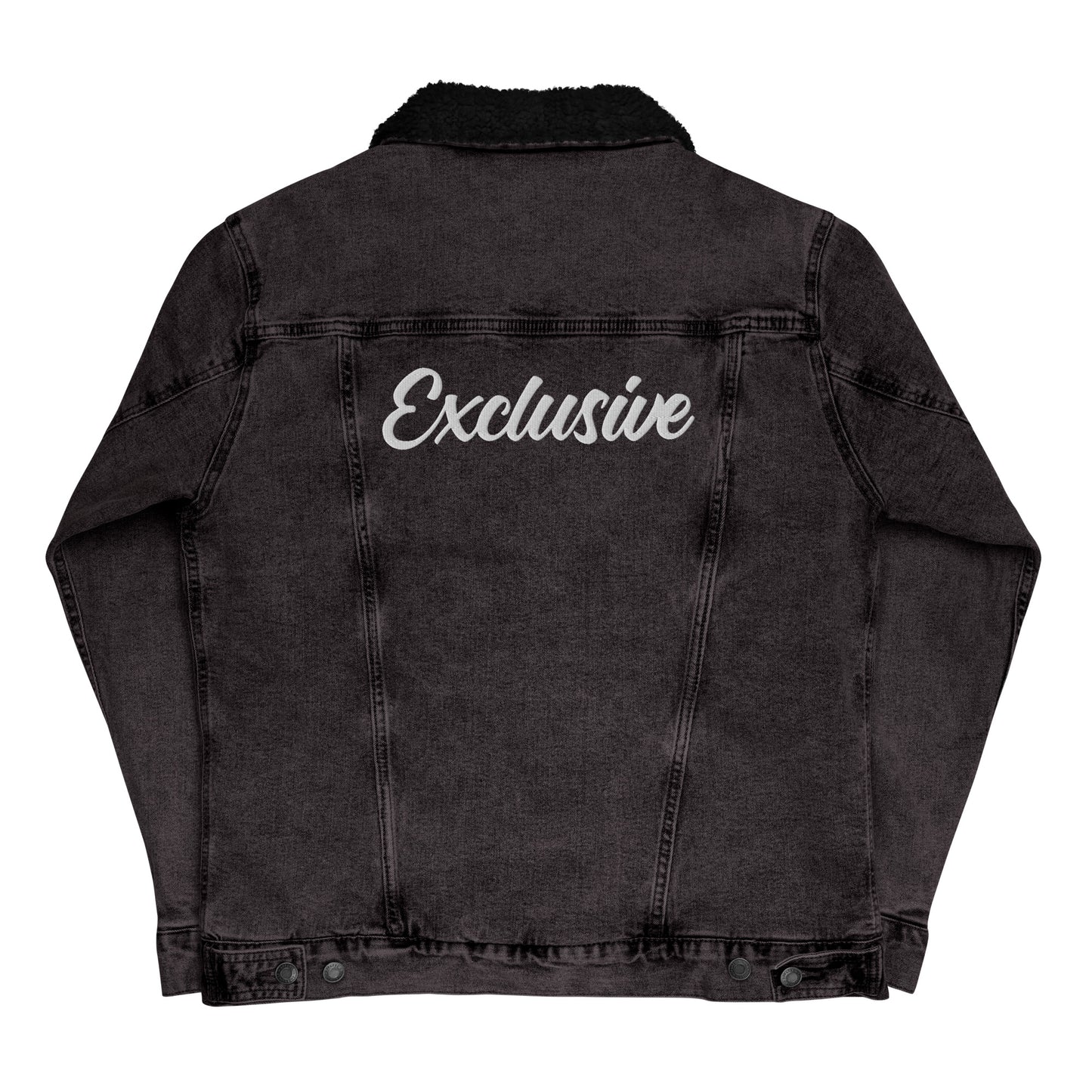 PREMIUM Black & White <EMG> Logo Denim Sherpa Jacket