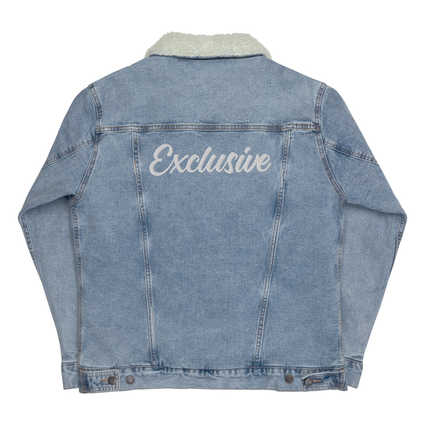 PREMIUM Black & White <EMG> Logo Denim Sherpa Jacket