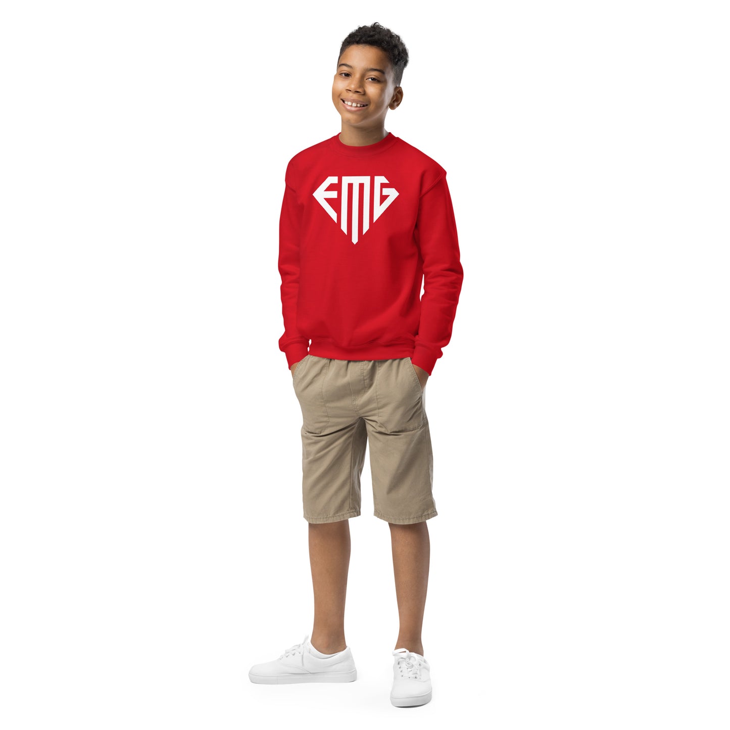 Youth White <EMG> Logo Crewneck Sweatshirt