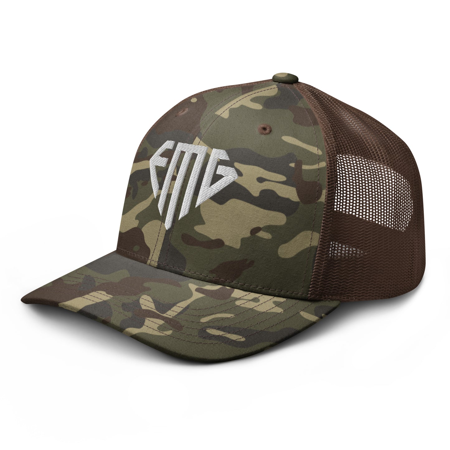 White <EMG> Camouflage Trucker Hat