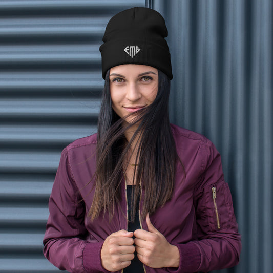White Embroidered Logo <EMG> Beanie
