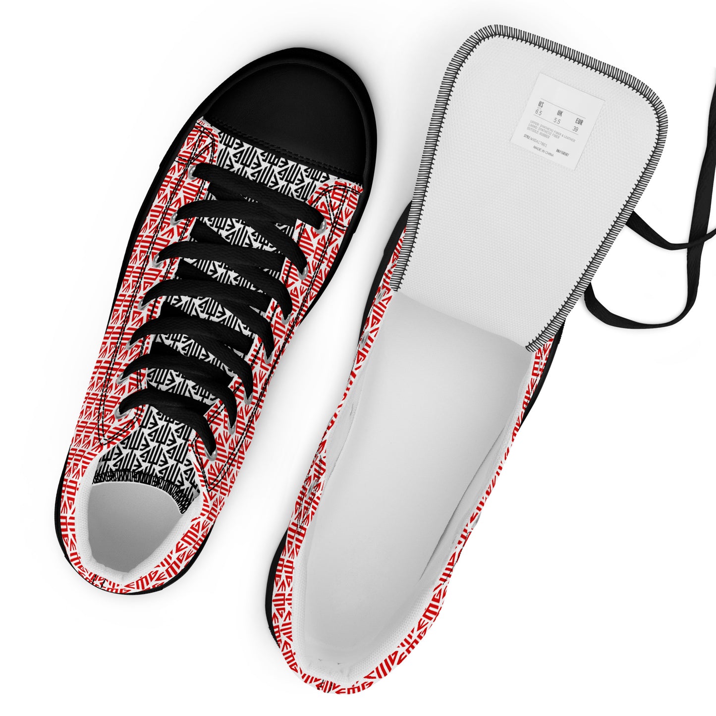 Red / Black tongue <EMG> Logo Pattern High Top Canvas Shoes
