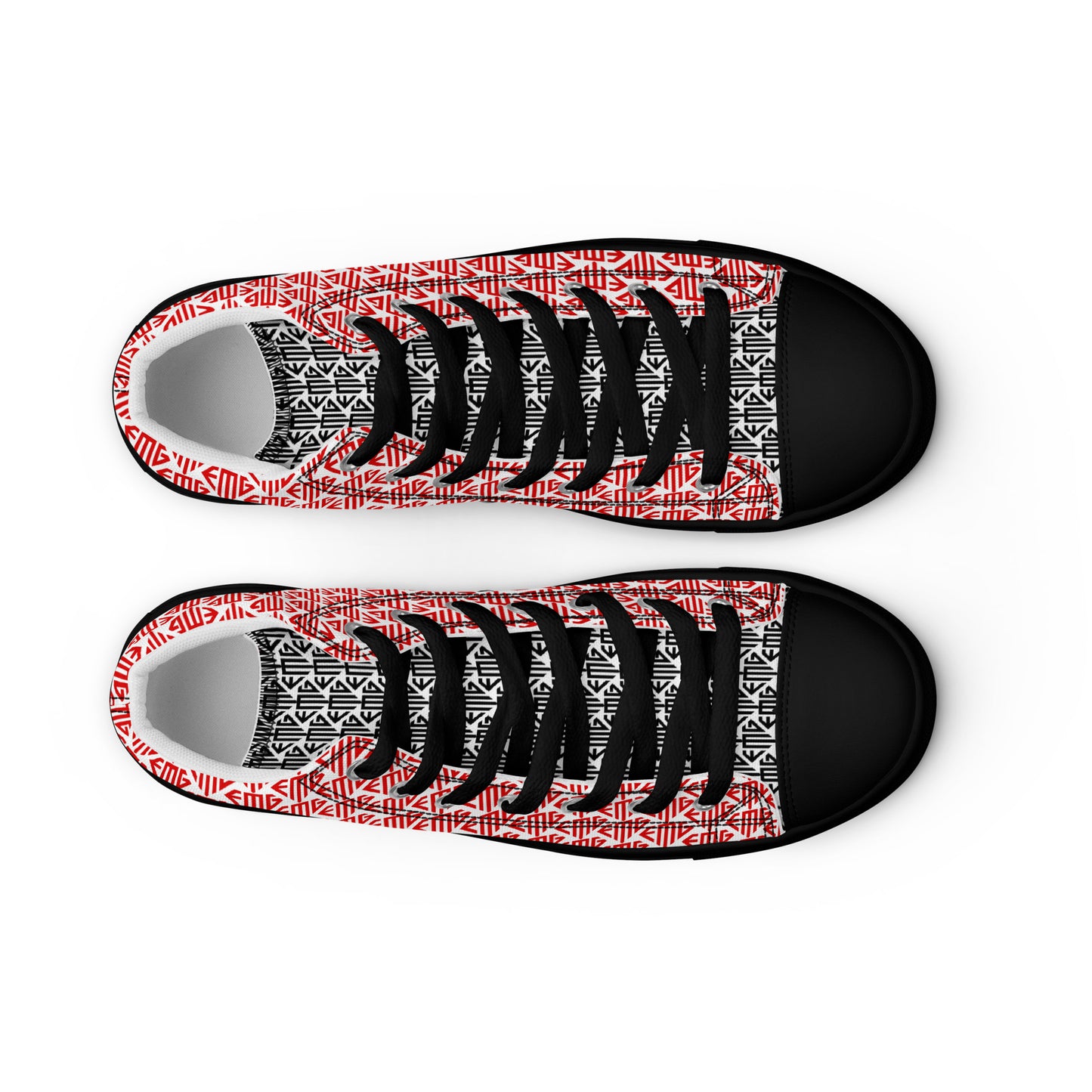 Red / Black tongue <EMG> Logo Pattern High Top Canvas Shoes