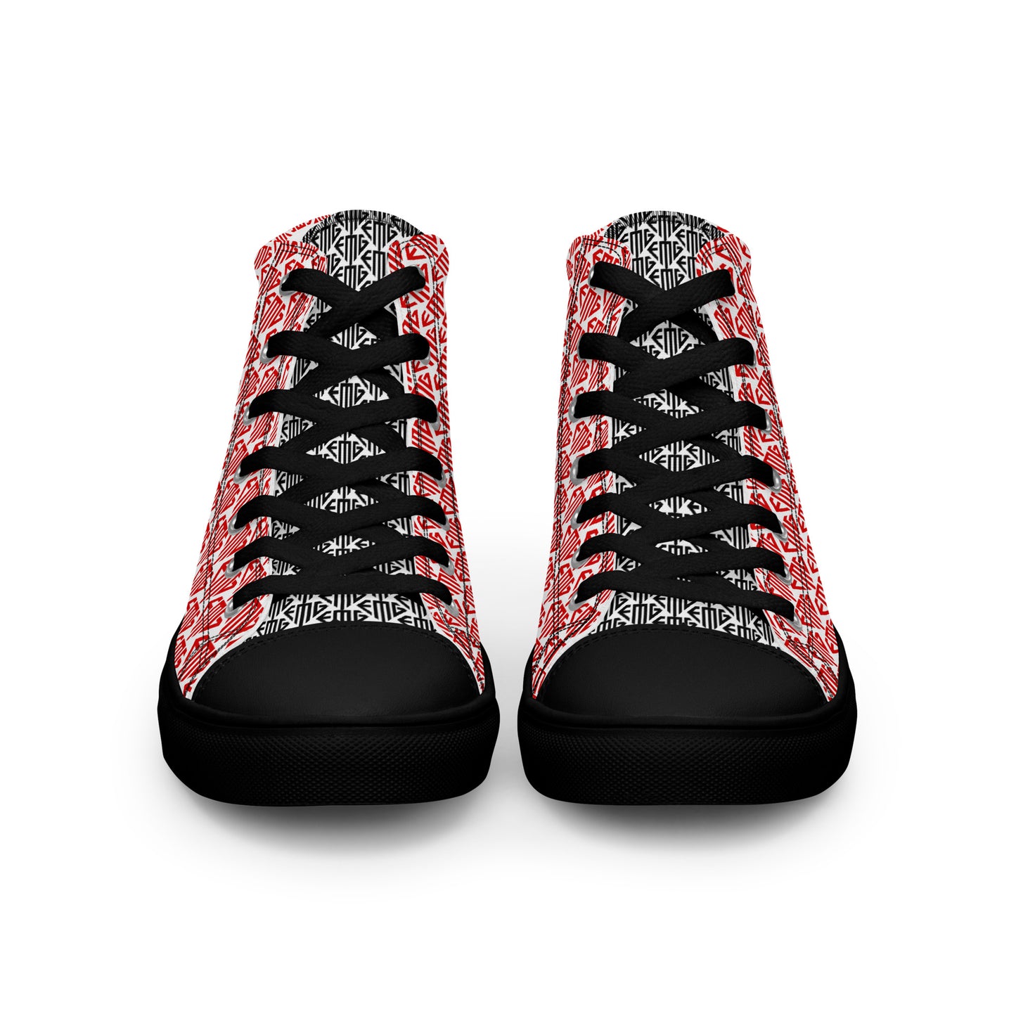 Red / Black tongue <EMG> Logo Pattern High Top Canvas Shoes