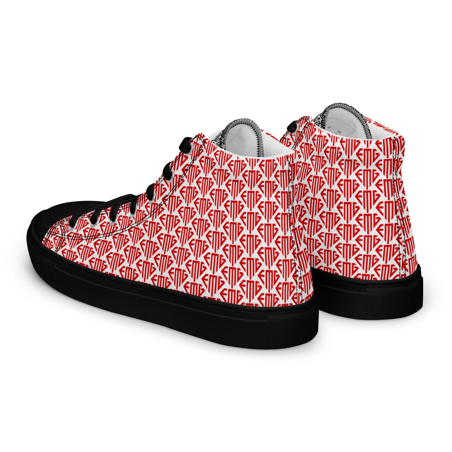 Red / Black tongue <EMG> Logo Pattern High Top Canvas Shoes