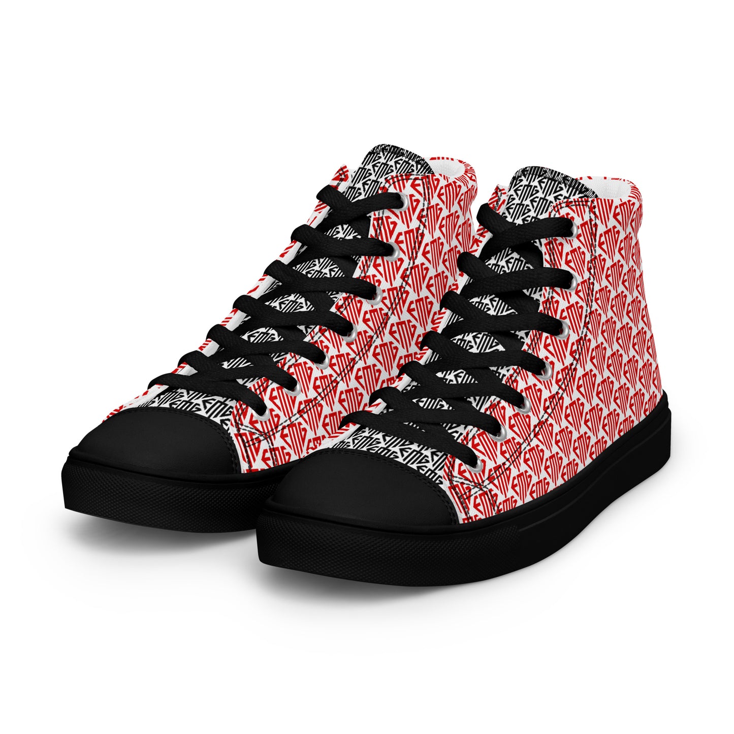 Red / Black tongue <EMG> Logo Pattern High Top Canvas Shoes