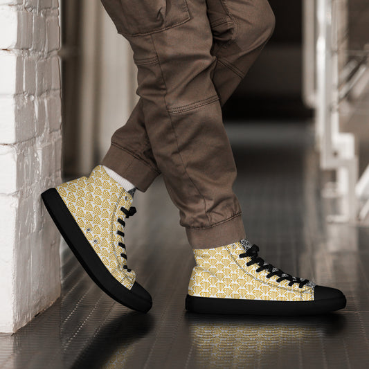 Gold / Black tongue <EMG> Logo Pattern High Top Canvas Shoes