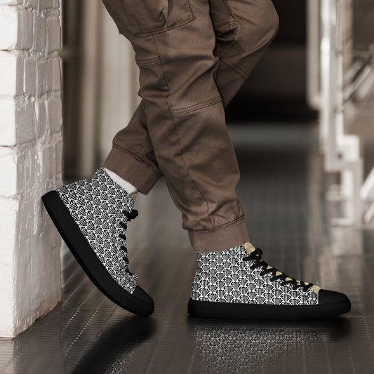 Black / Gold tongue <EMG> Logo Pattern High Top Canvas Shoes