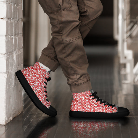 Red / Black tongue <EMG> Logo Pattern High Top Canvas Shoes