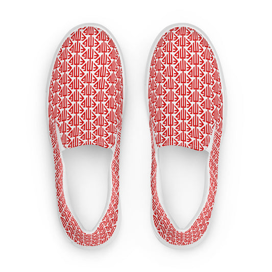 Red <EMG> Logo Pattern Men’s Slip-on Canvas Shoes