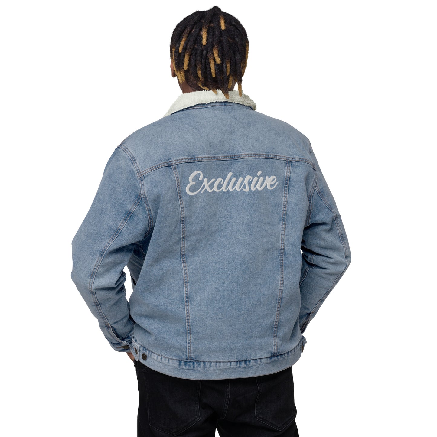PREMIUM Black & White <EMG> Logo Denim Sherpa Jacket