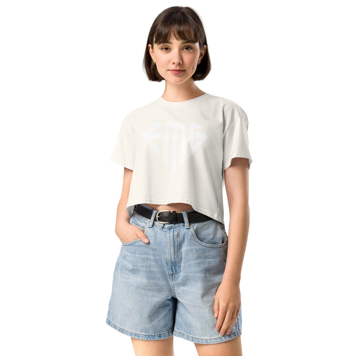 Women’s White <EMG> Logo Crop Top