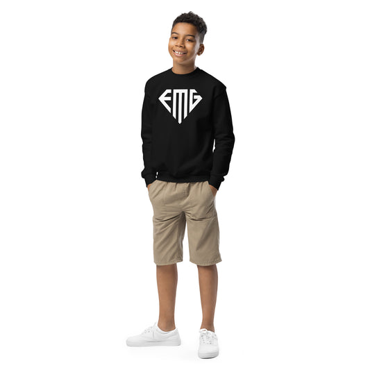 Youth White <EMG> Logo Crewneck Sweatshirt
